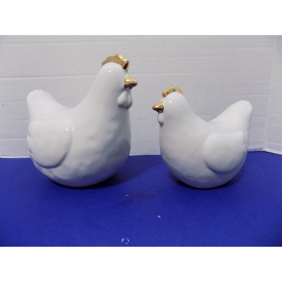 NEW Ceramic Hen Chickens Chicks Rustic Home Animal Farm House Decor  Set of 2 - Picture 1 of 7